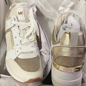 Michael Kors White and Gold Sneakers